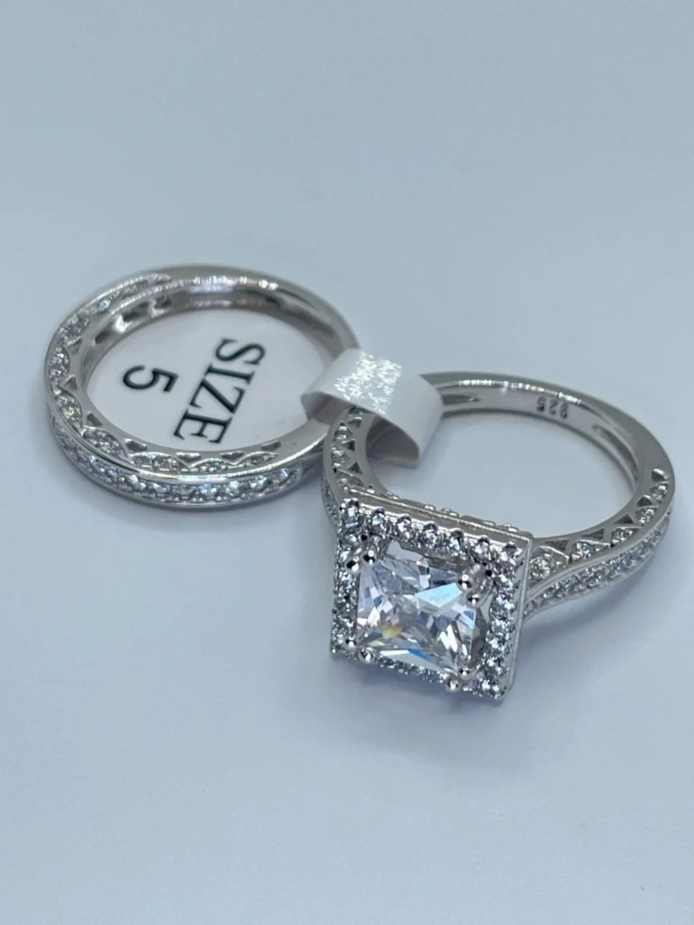 925 Sterling Silver Diamond Wedding‎ Ring Set Sz 5